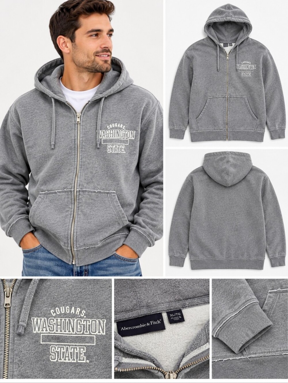 Washington State Gray Full-Zip Hoodie Unisex
